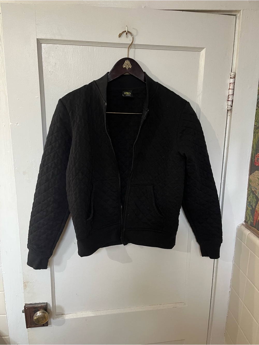 Athletic Works Black Quilted Zip-Up Bomber Jacket - Size Small
